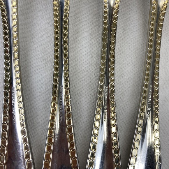 4 Retroneu GOLD ACCENT Chain 7 3/4” 18/8 Korea Stainless Dinner Fork Quality - Picture 11 of 12